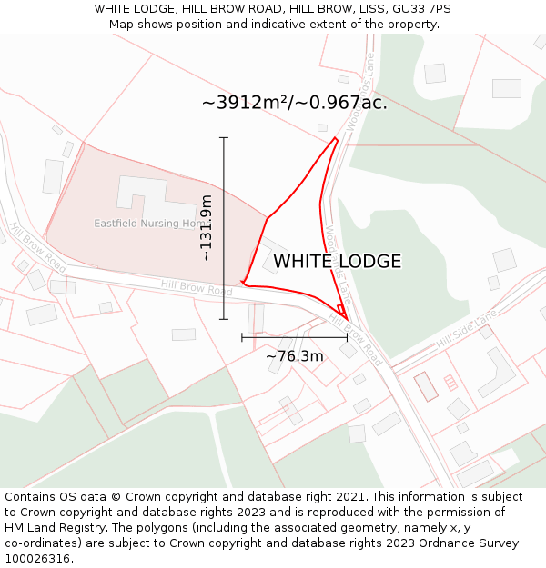 WHITE LODGE, HILL BROW ROAD, HILL BROW, LISS, GU33 7PS: Plot and title map