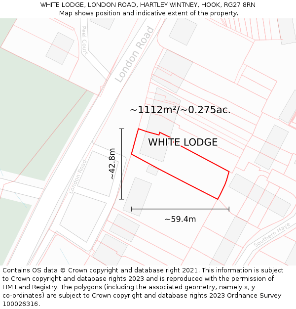 WHITE LODGE, LONDON ROAD, HARTLEY WINTNEY, HOOK, RG27 8RN: Plot and title map