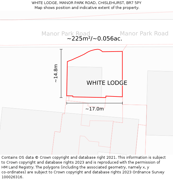 WHITE LODGE, MANOR PARK ROAD, CHISLEHURST, BR7 5PY: Plot and title map