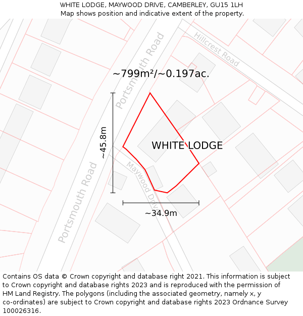 WHITE LODGE, MAYWOOD DRIVE, CAMBERLEY, GU15 1LH: Plot and title map