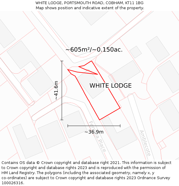 WHITE LODGE, PORTSMOUTH ROAD, COBHAM, KT11 1BG: Plot and title map
