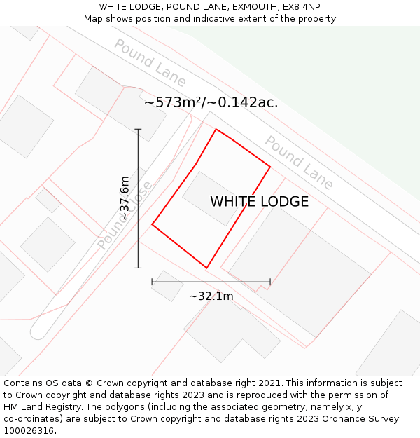 WHITE LODGE, POUND LANE, EXMOUTH, EX8 4NP: Plot and title map