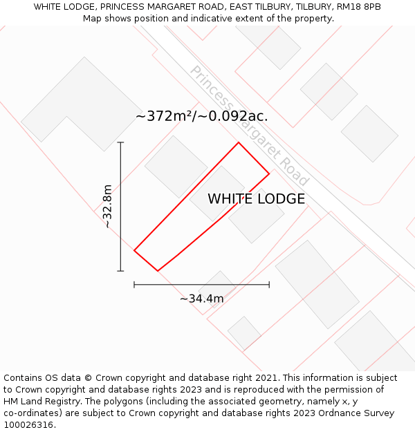 WHITE LODGE, PRINCESS MARGARET ROAD, EAST TILBURY, TILBURY, RM18 8PB: Plot and title map