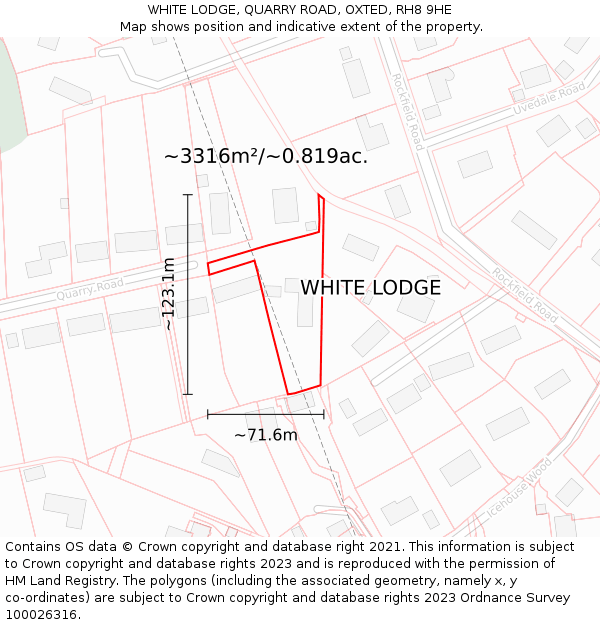 WHITE LODGE, QUARRY ROAD, OXTED, RH8 9HE: Plot and title map