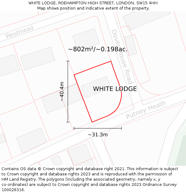 WHITE LODGE, ROEHAMPTON HIGH STREET, LONDON, SW15 4HH: Plot and title map