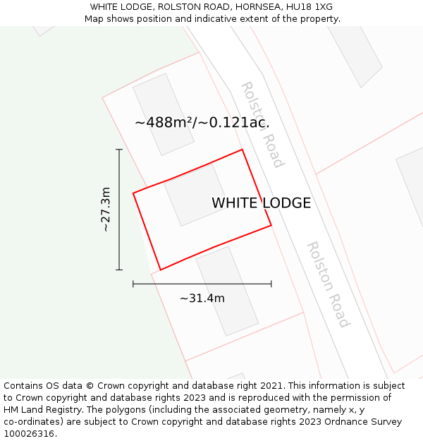 WHITE LODGE, ROLSTON ROAD, HORNSEA, HU18 1XG: Plot and title map