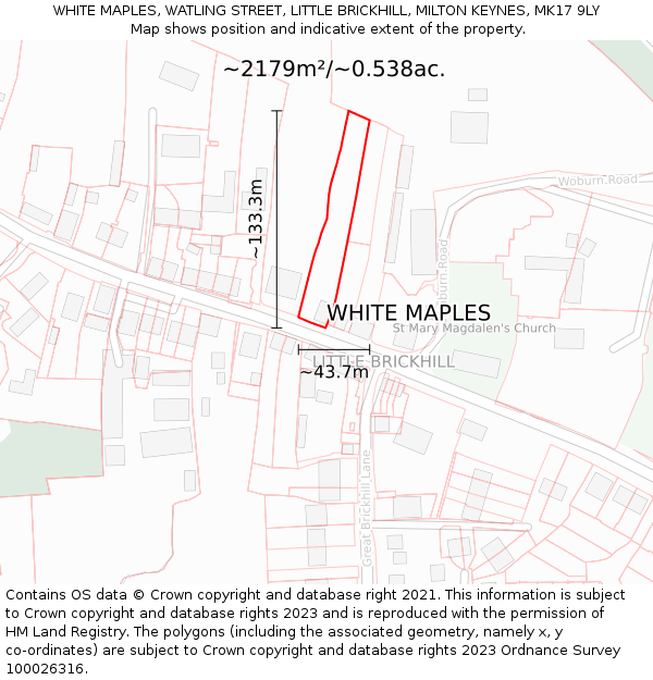 WHITE MAPLES, WATLING STREET, LITTLE BRICKHILL, MILTON KEYNES, MK17 9LY: Plot and title map