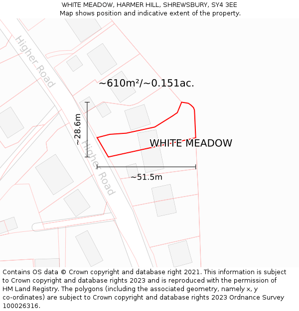 WHITE MEADOW, HARMER HILL, SHREWSBURY, SY4 3EE: Plot and title map