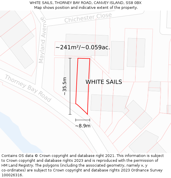 WHITE SAILS, THORNEY BAY ROAD, CANVEY ISLAND, SS8 0BX: Plot and title map