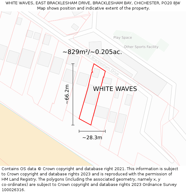 WHITE WAVES, EAST BRACKLESHAM DRIVE, BRACKLESHAM BAY, CHICHESTER, PO20 8JW: Plot and title map