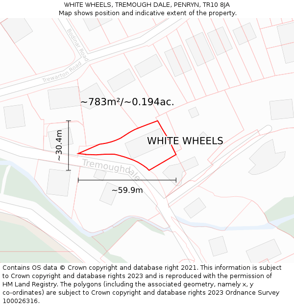 WHITE WHEELS, TREMOUGH DALE, PENRYN, TR10 8JA: Plot and title map