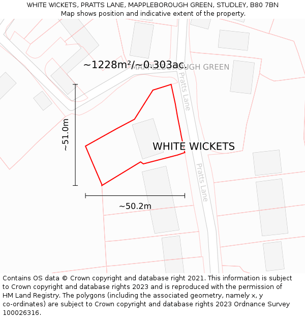 WHITE WICKETS, PRATTS LANE, MAPPLEBOROUGH GREEN, STUDLEY, B80 7BN: Plot and title map