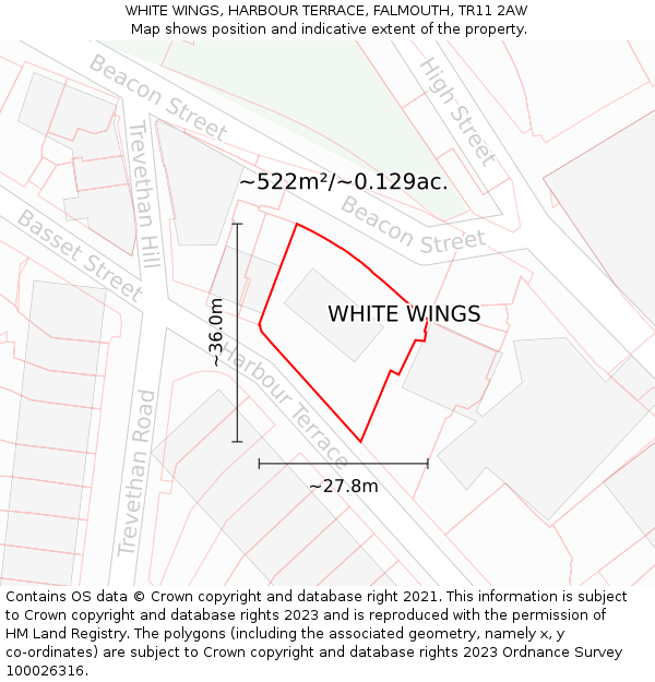 WHITE WINGS, HARBOUR TERRACE, FALMOUTH, TR11 2AW: Plot and title map
