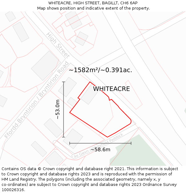 WHITEACRE, HIGH STREET, BAGILLT, CH6 6AP: Plot and title map