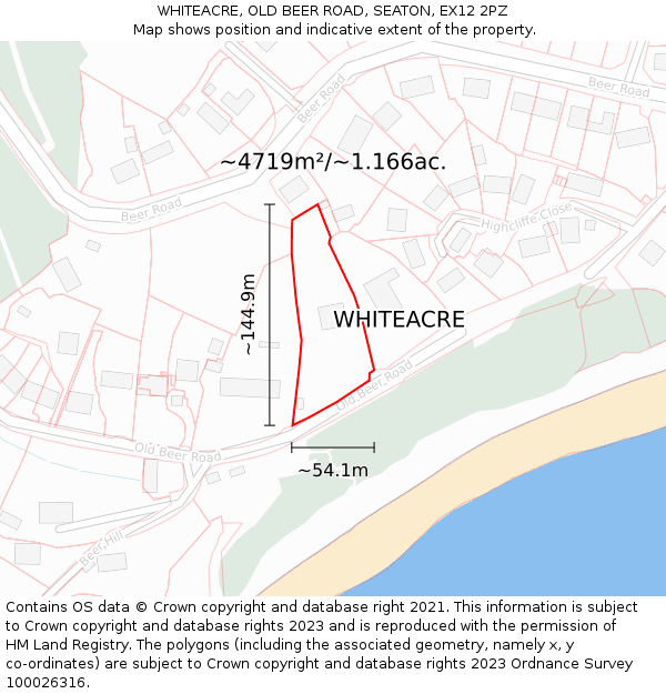 WHITEACRE, OLD BEER ROAD, SEATON, EX12 2PZ: Plot and title map