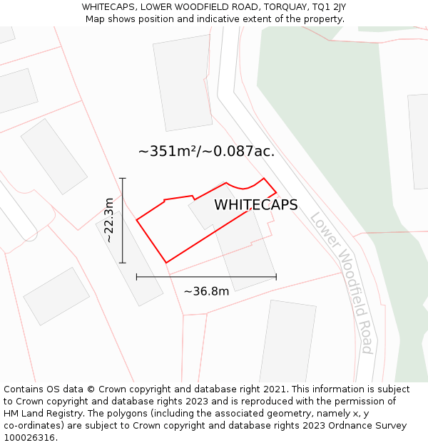 WHITECAPS, LOWER WOODFIELD ROAD, TORQUAY, TQ1 2JY: Plot and title map