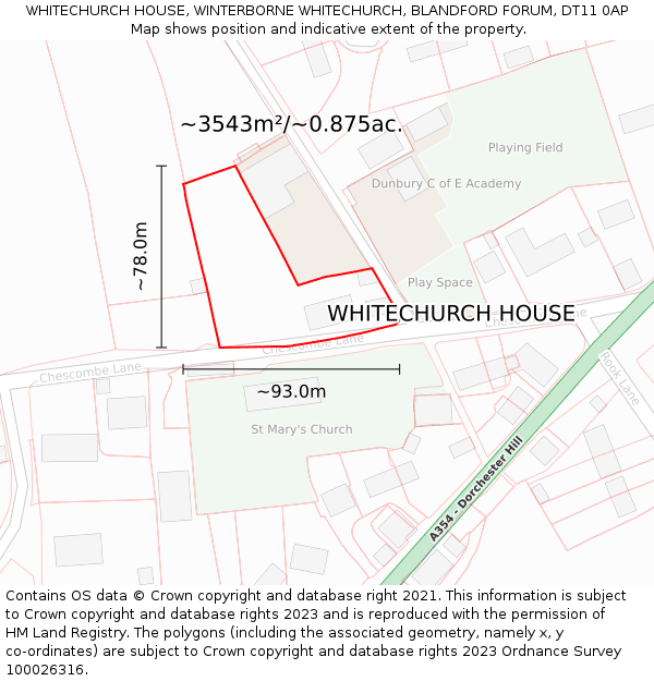 WHITECHURCH HOUSE, WINTERBORNE WHITECHURCH, BLANDFORD FORUM, DT11 0AP: Plot and title map