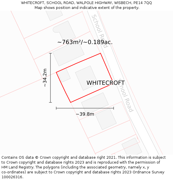 WHITECROFT, SCHOOL ROAD, WALPOLE HIGHWAY, WISBECH, PE14 7QQ: Plot and title map