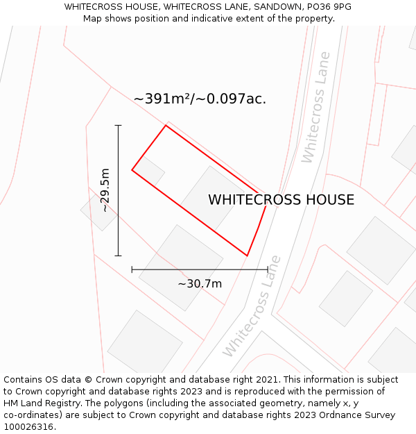 WHITECROSS HOUSE, WHITECROSS LANE, SANDOWN, PO36 9PG: Plot and title map