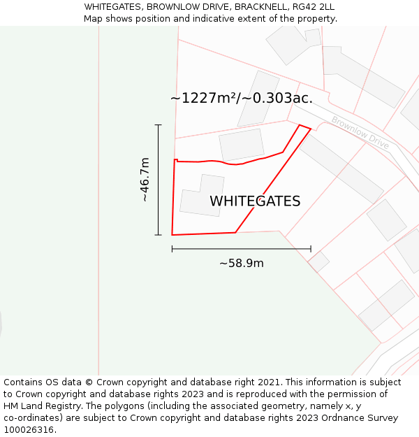 WHITEGATES, BROWNLOW DRIVE, BRACKNELL, RG42 2LL: Plot and title map