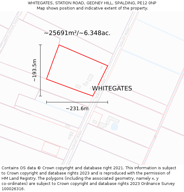 WHITEGATES, STATION ROAD, GEDNEY HILL, SPALDING, PE12 0NP: Plot and title map