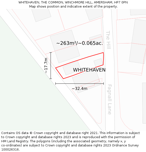 WHITEHAVEN, THE COMMON, WINCHMORE HILL, AMERSHAM, HP7 0PN: Plot and title map