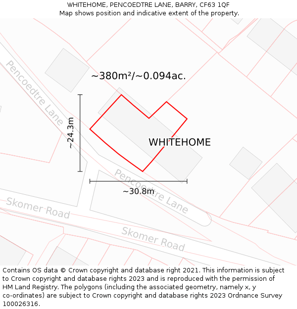 WHITEHOME, PENCOEDTRE LANE, BARRY, CF63 1QF: Plot and title map