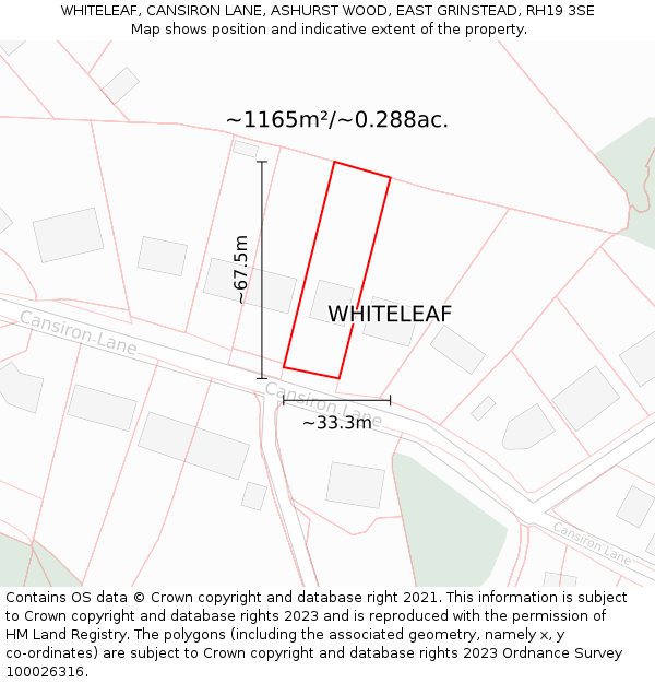 WHITELEAF, CANSIRON LANE, ASHURST WOOD, EAST GRINSTEAD, RH19 3SE: Plot and title map