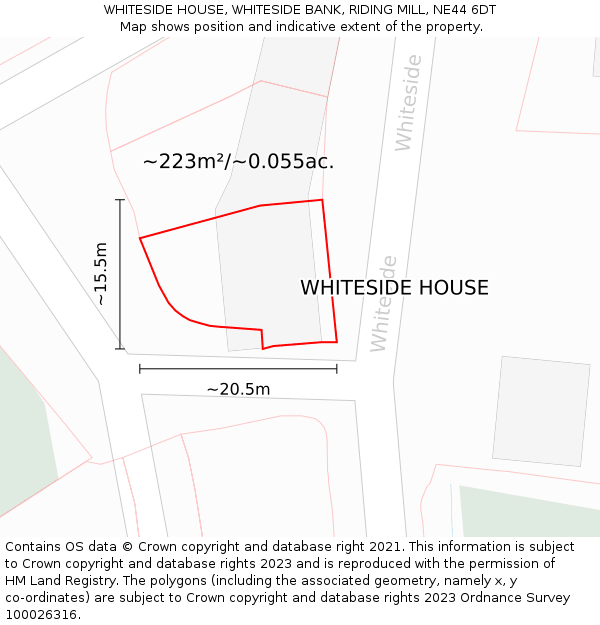 WHITESIDE HOUSE, WHITESIDE BANK, RIDING MILL, NE44 6DT: Plot and title map