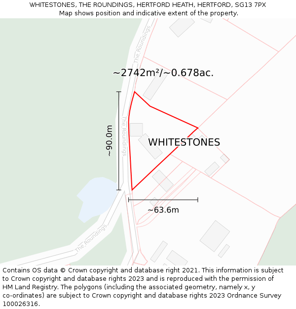 WHITESTONES, THE ROUNDINGS, HERTFORD HEATH, HERTFORD, SG13 7PX: Plot and title map