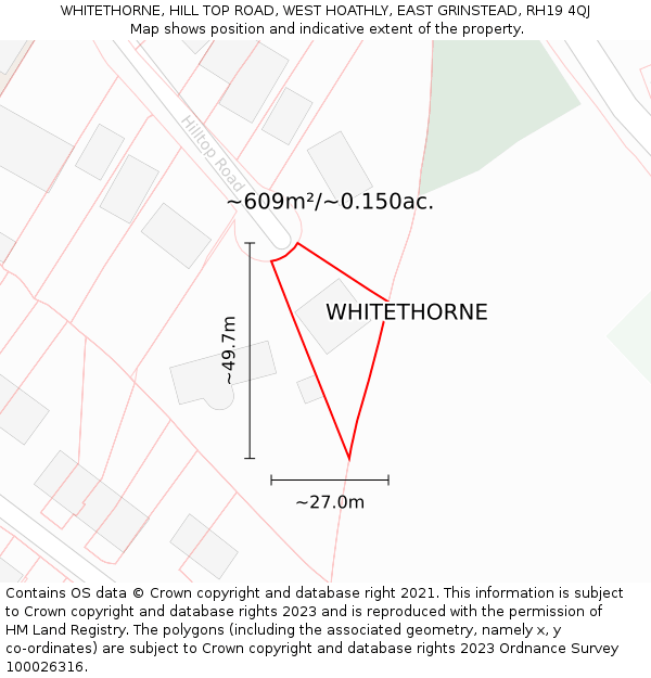 WHITETHORNE, HILL TOP ROAD, WEST HOATHLY, EAST GRINSTEAD, RH19 4QJ: Plot and title map