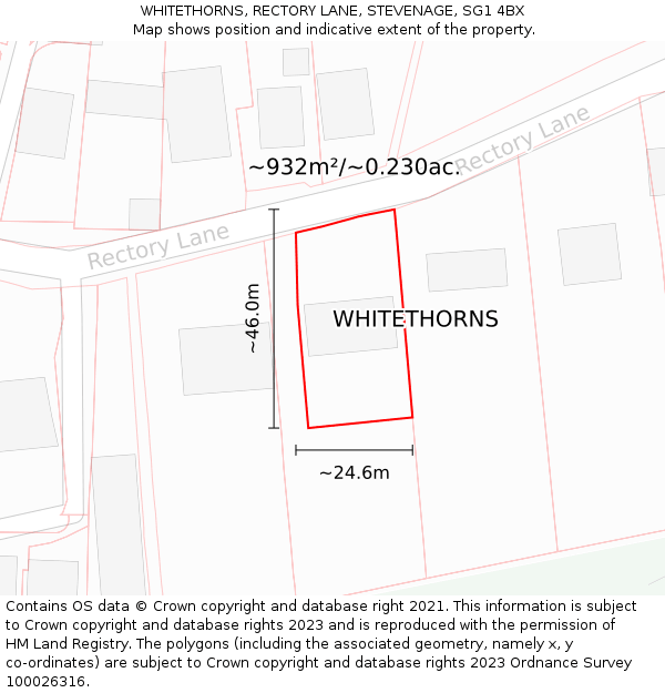 WHITETHORNS, RECTORY LANE, STEVENAGE, SG1 4BX: Plot and title map