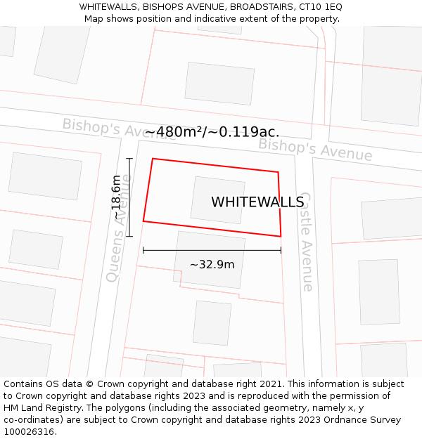 WHITEWALLS, BISHOPS AVENUE, BROADSTAIRS, CT10 1EQ: Plot and title map