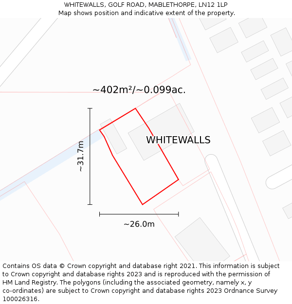 WHITEWALLS, GOLF ROAD, MABLETHORPE, LN12 1LP: Plot and title map