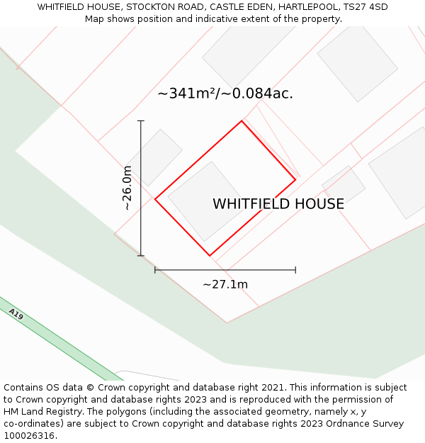 WHITFIELD HOUSE, STOCKTON ROAD, CASTLE EDEN, HARTLEPOOL, TS27 4SD: Plot and title map