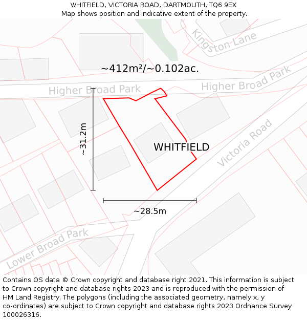 WHITFIELD, VICTORIA ROAD, DARTMOUTH, TQ6 9EX: Plot and title map