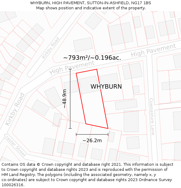 WHYBURN, HIGH PAVEMENT, SUTTON-IN-ASHFIELD, NG17 1BS: Plot and title map