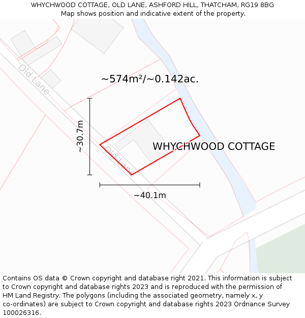 WHYCHWOOD COTTAGE, OLD LANE, ASHFORD HILL, THATCHAM, RG19 8BG: Plot and title map