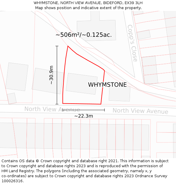 WHYMSTONE, NORTH VIEW AVENUE, BIDEFORD, EX39 3LH: Plot and title map