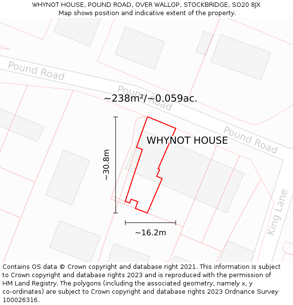 WHYNOT HOUSE, POUND ROAD, OVER WALLOP, STOCKBRIDGE, SO20 8JX: Plot and title map