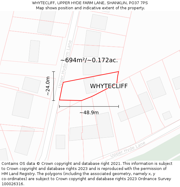 WHYTECLIFF, UPPER HYDE FARM LANE, SHANKLIN, PO37 7PS: Plot and title map