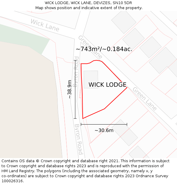 WICK LODGE, WICK LANE, DEVIZES, SN10 5DR: Plot and title map
