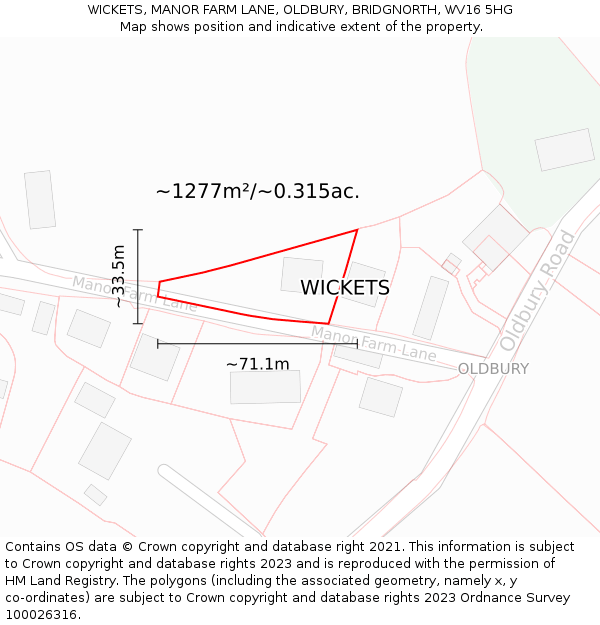 WICKETS, MANOR FARM LANE, OLDBURY, BRIDGNORTH, WV16 5HG: Plot and title map