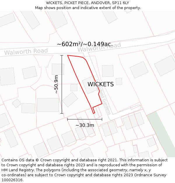 WICKETS, PICKET PIECE, ANDOVER, SP11 6LY: Plot and title map