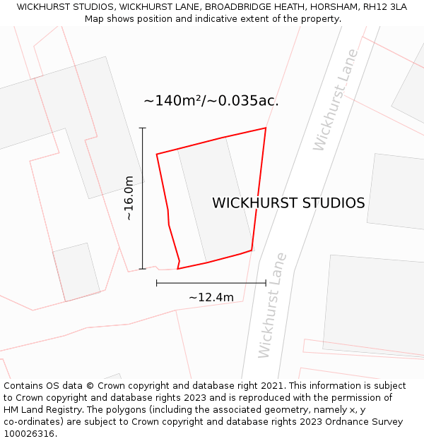 WICKHURST STUDIOS, WICKHURST LANE, BROADBRIDGE HEATH, HORSHAM, RH12 3LA: Plot and title map