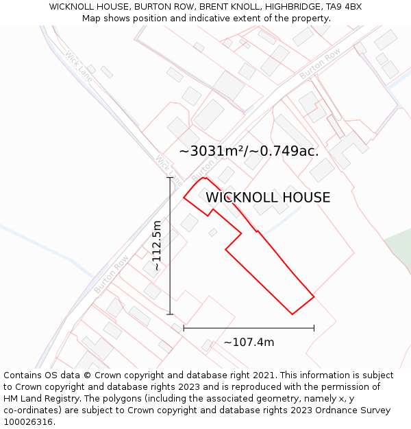 WICKNOLL HOUSE, BURTON ROW, BRENT KNOLL, HIGHBRIDGE, TA9 4BX: Plot and title map