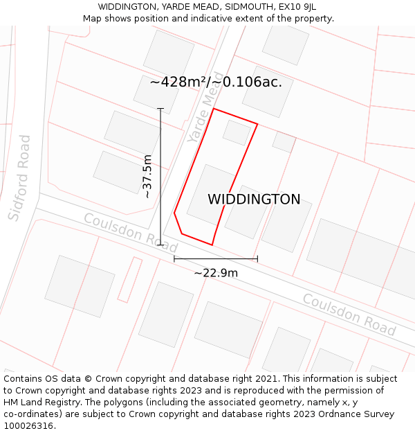 WIDDINGTON, YARDE MEAD, SIDMOUTH, EX10 9JL: Plot and title map