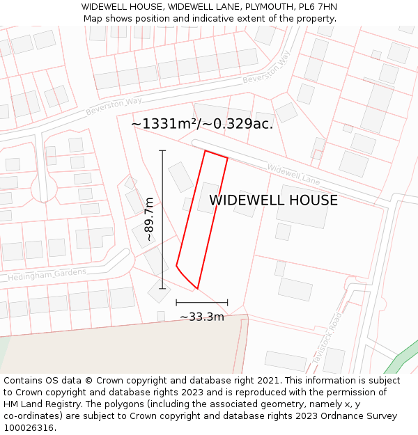 WIDEWELL HOUSE, WIDEWELL LANE, PLYMOUTH, PL6 7HN: Plot and title map