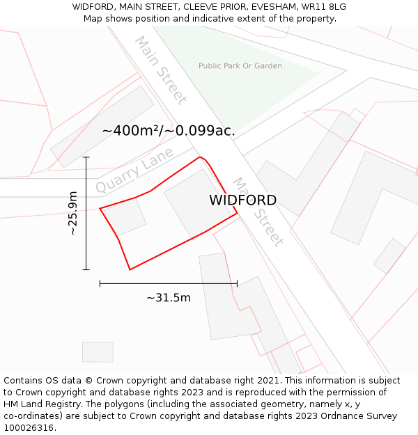 WIDFORD, MAIN STREET, CLEEVE PRIOR, EVESHAM, WR11 8LG: Plot and title map