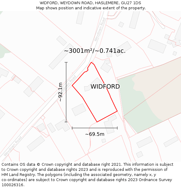 WIDFORD, WEYDOWN ROAD, HASLEMERE, GU27 1DS: Plot and title map